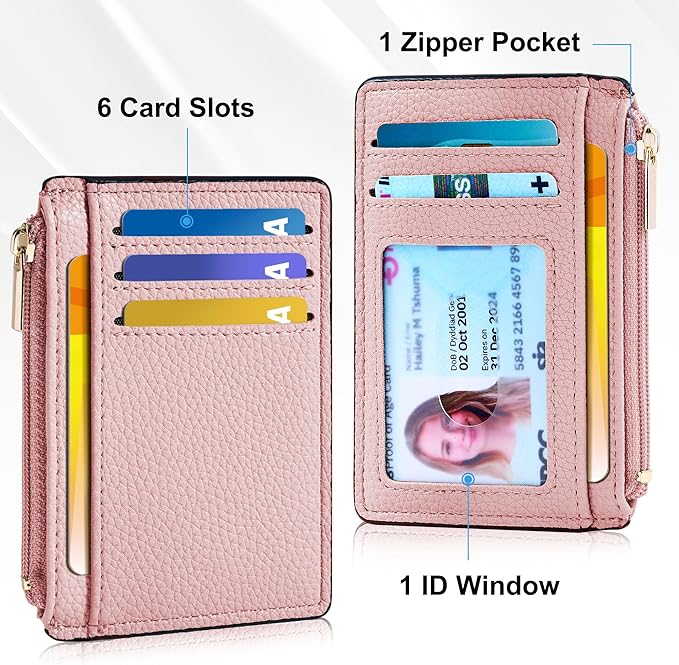 Tipmile Credit Card Holder for Women Slim Minimalist Front Pocket RFID Blocking Wallet Small Compact Card Case with ID Window, Dusty Pink