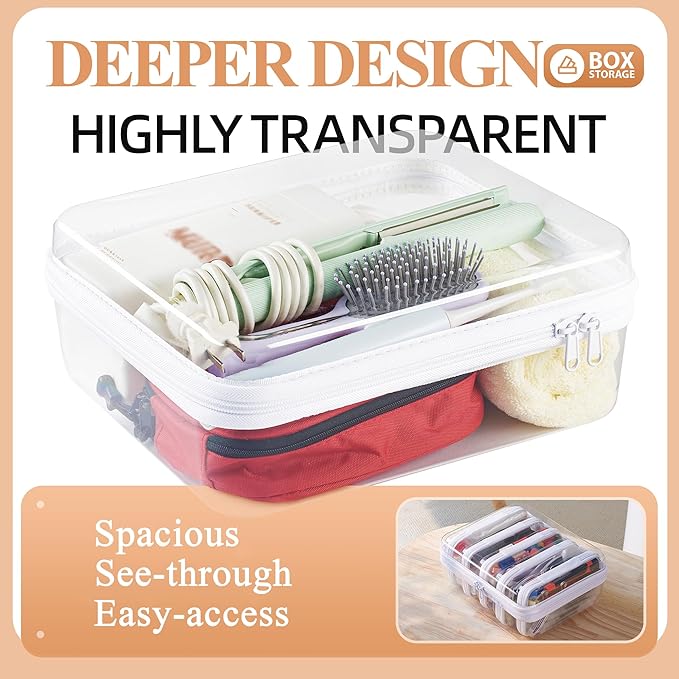6 pcs Zipper Pouches, Hard Shell Toiletry Bag, Stackable Travel Organizer, Cosmetic Bags, Transparent Diaper Bag, Storage Cases (Tall M + 5S)