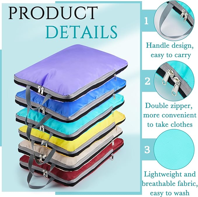 Hosuly 6 Pcs Ultralight Compression Packing Cubes for Travel 17.3 x 12.6'' XL Large Expandable Luggage Organizers for Save Space Family Long Trips (Colorful)