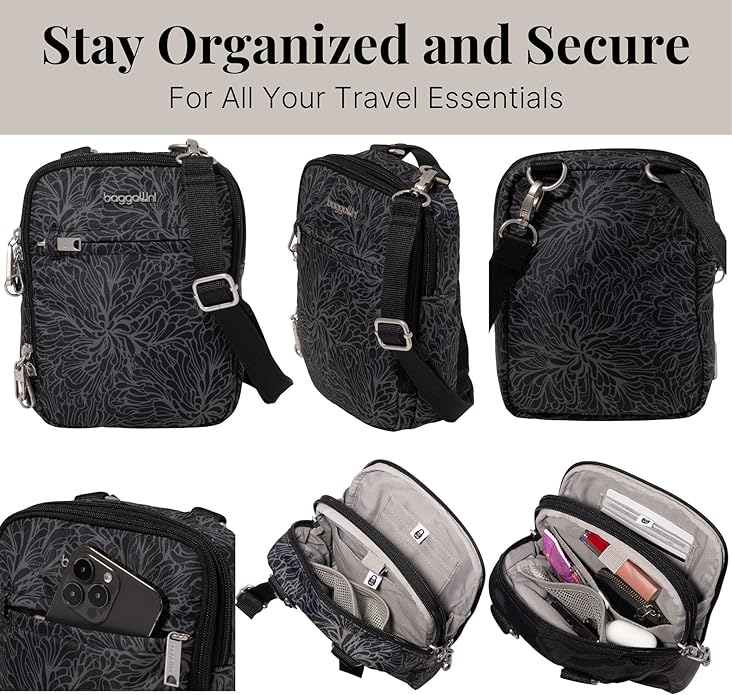 Baggallini Securtex® Anti-theft Mini Everything Crossbody Bag, 6.3"x8.25" Rfid, Locking Zippers & Cut-resistant Strap