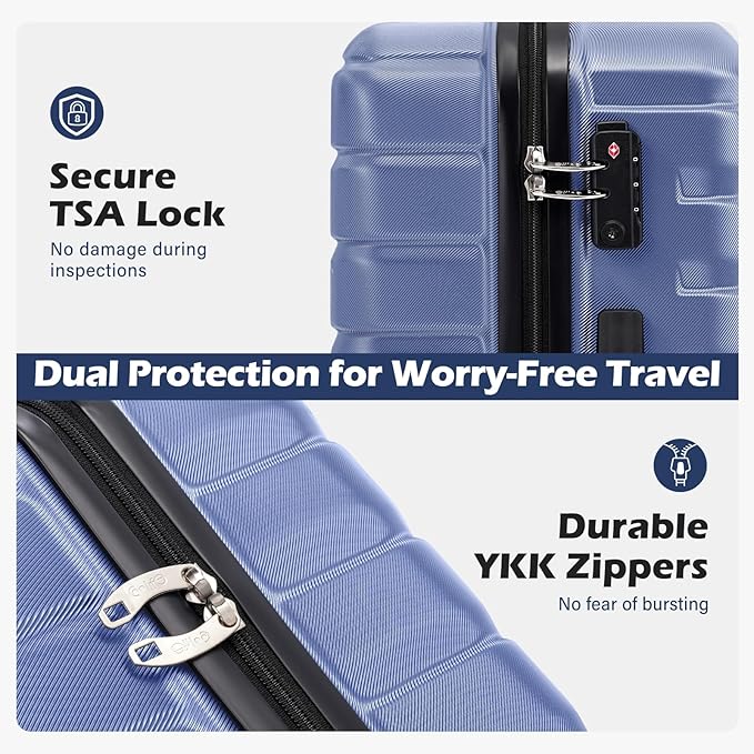 Coolife Carry On Luggage Airline Approved with Spinner Wheels, Hard Shell Suitcase TSA Lock Lightweight Travel Luggage 20-inch,Blue