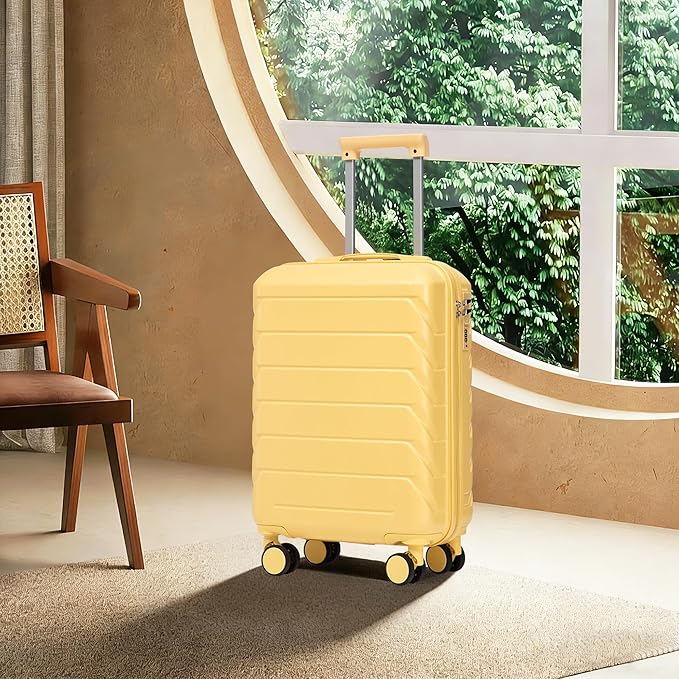 28 Inch Checked-Large Luggage, Lightweight ABS Hard Shell Suitcase with Spinner Wheels, Expandable Travel Luggage with Combination Lock & Side Hooks for Men Women (Yellow, 20)