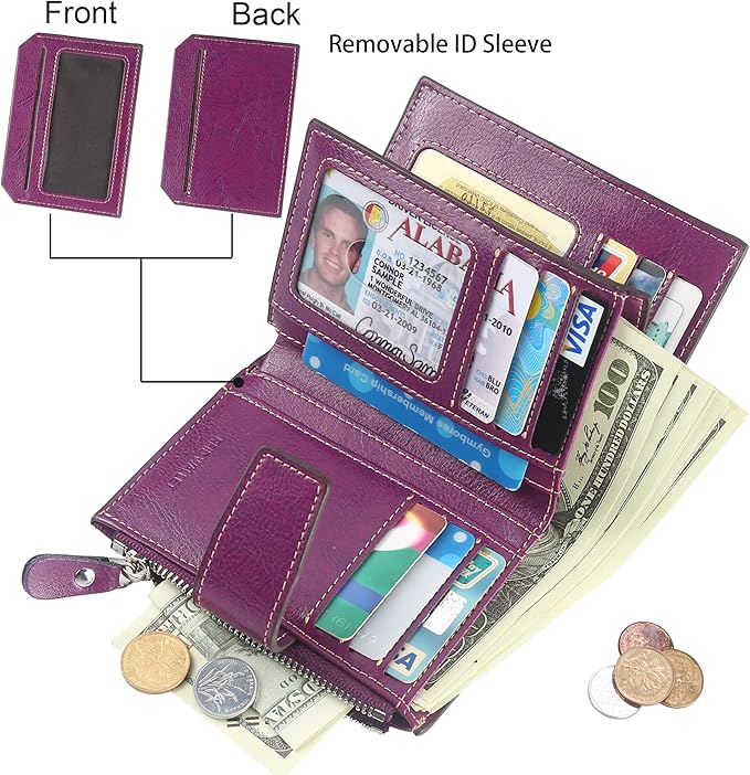 Lavemi Small Compact Women Wallet RFID Blocking Genuine Leather Bifold Purse with ID Windows