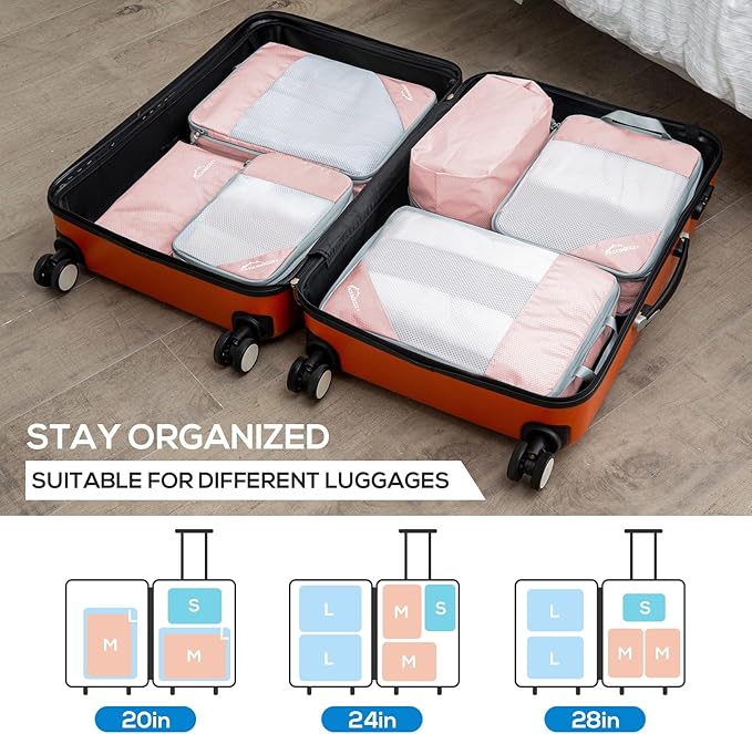 Compression Packing Cubes, 9 Set Packing Cubes for Travel Compression, Lightweight Compressible Package Organizer for Carry On and Suitcases, Pink