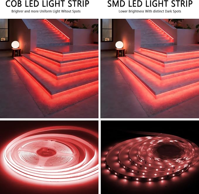 Red COB 30Ft LED Strip Lights 24V Dimmable High CRI95+ Ultra Bright Flexible LED Tape Lights LED Lights Strip Rope Lights for Romantic Wedding Anniversary Home Bedroom Indoor Decorative Lighting