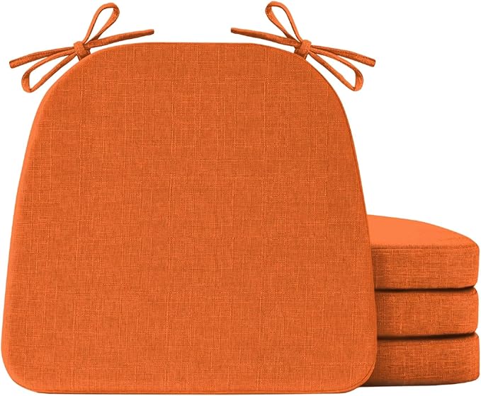 Chair Cushions for Dining Chairs Set of 4, Non Slip Kitchen Chair Pads, 17" x 16" x 2", Indoor Dining Chair Cushions with Ties, D-Shaped Seat Cushions for Kitchen Chairs, Orange