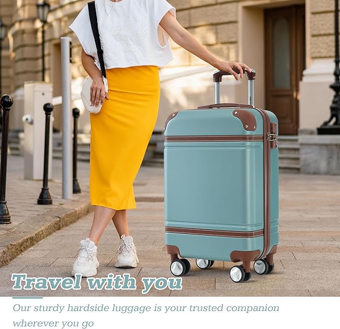 Merax Suitcase Set 24 inches Expandable Luggage with TSA Lock Spinner Wheels Hardshell Lightweight Vintage Luggage with Travel Bag,Green