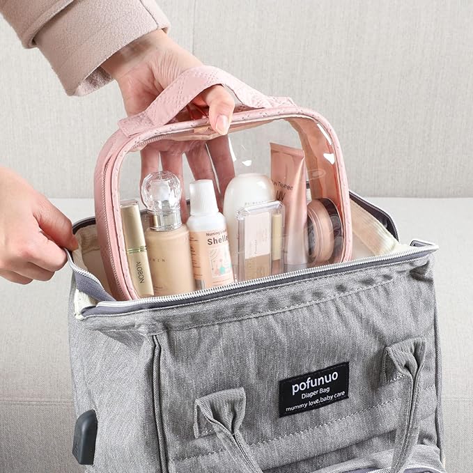 PACKISM TSA Approved Toiletry Bag 3 Medium, 3-1-1 Compliant Clear Makeup Bag with Handle, Quart Size Toiletry Bags Fit Carrv-on Travel Essentials, Water Resistant PVC, Rose Pink