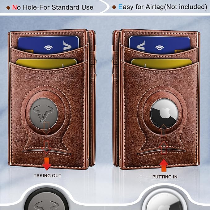 BULLIANT Men Airtag Wallet,Slim Wallet Money Clip Card Holder Magnetic Closure 12 Cards in Front Pocket RFID Blocking