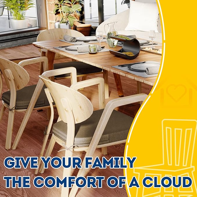 AAAAAcessories D-Shaped Chair Cushions, 2" Thick Dining Chair Pads with Ties and Removable, Machine-Washable Cover, 17" x 16", Taupe