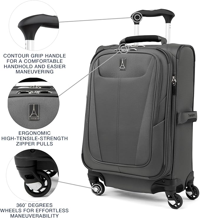 Travelpro Maxlite 5 Softside 2pc Set Expandable Carry On Luggage with 4 Spinner Wheels/Soft Underseat Tote, Lightweight Suitcase, Men and Women, Shadow Grey