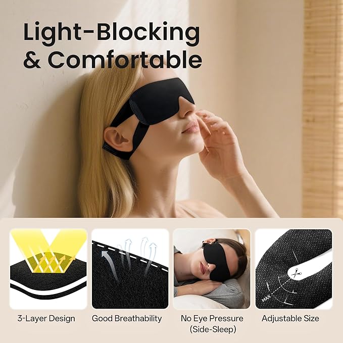 100 Packs Disposable Sleep Masks Bulk, Blackout Blindfolds for Men Women, Soft Eyemasks Adjustable for Sleeping Travel Yoga, Light Blocking Night Eye Mask for Party Games Team Building