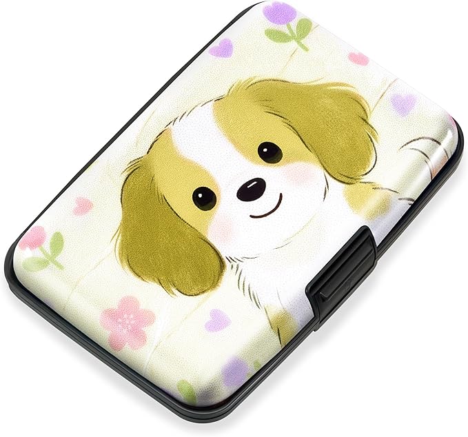 Mayski Credit Card Holder, RFID Blocking, Aluminum Alloy Hard Case, Small Mini Business Metal Wallet for Women Men, Dog