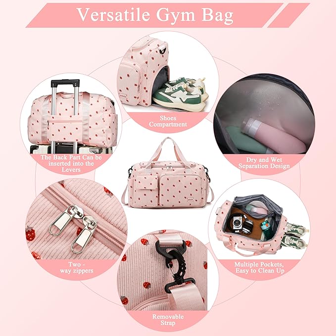 Small Gym Bags for Women, Travel Duffle Bag with Shoes Compartment, 4 in 1 Carry on Weekender Overnight Bag with Dry Wet Separated Pocket, Sport Gym Tote Bag for Yoga, Dance, Swimming, Workout, Ballet