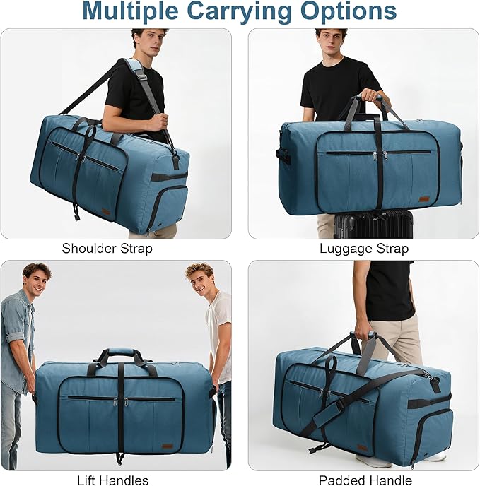 80L EXTRA LARGE Duffle Bag for Travel, 26" Foldable Travel Duffel Bag with Shoe Compartment for Men Women, Waterproof & Tear Resistant (Light Blue, EXTRA LARGE, 80L)