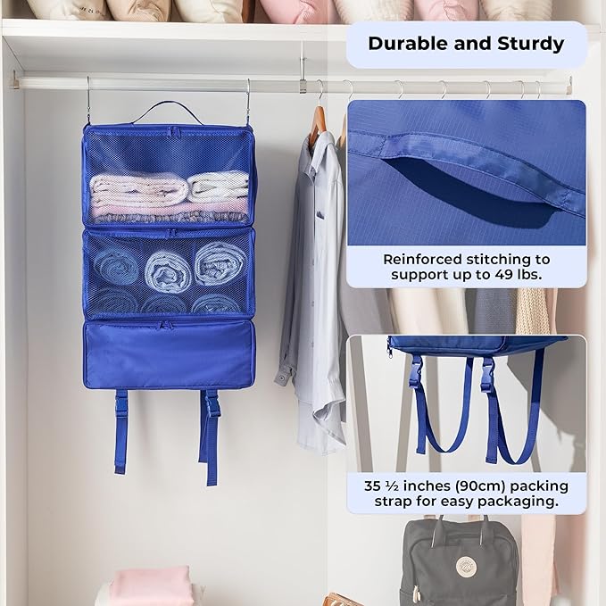 GRANNY SAYS Hanging Packing Cubes for Travel, Large Portable Hanging Suitcase Organizer, Foldable Compression Luggage Organizer Bags for Clothes, Carry on Closet Suitcase, XXL-Blue Travel Shelves