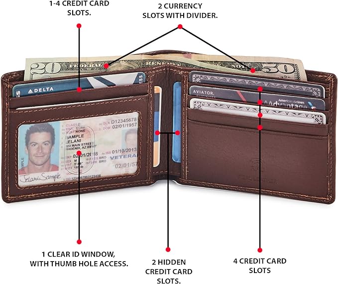 Real Leather Mens Bifold Wallet RFID Blocking Slim Minimalist Front Pocket - Thin & Stylish with ID Window in Gift Box (Nappa, Cognac)