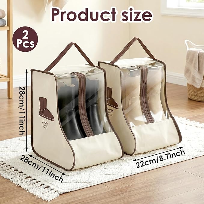 Portable Boots Storage Bag, Beige Dust Proof Boots Protector Carry Bag with Handle Shoe Dust Organizer Packing for Travel and Daily Use(Medium)