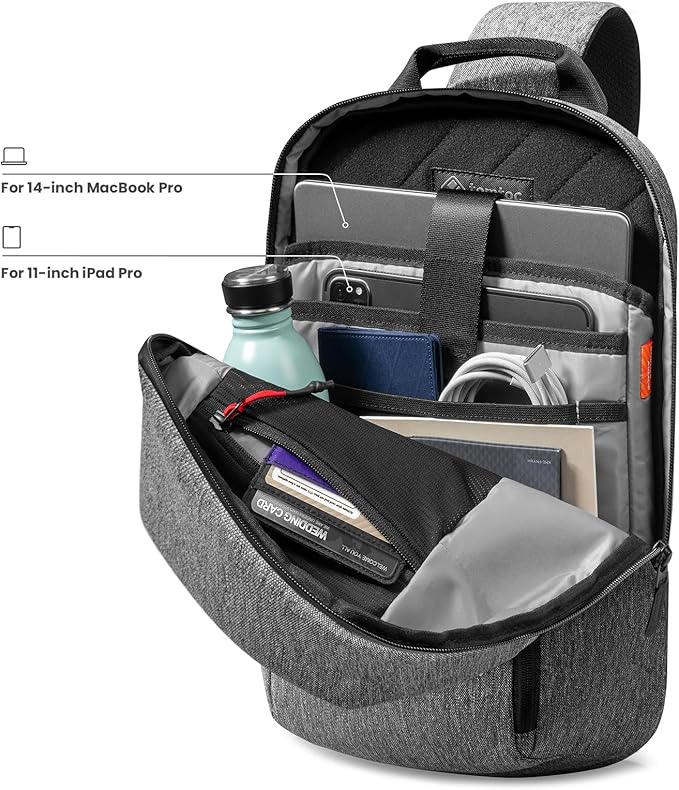 tomtoc 7L Sling Backpack Crossbody Bag for Men Women, EDC Daypack Chest Shoulder bag for 14-inch MacBook Pro M5 Pro/Max, 13" MacBook Air, 13" iPad Air M4/Pro M5, Organized, Daily Use, Work, Travel-S