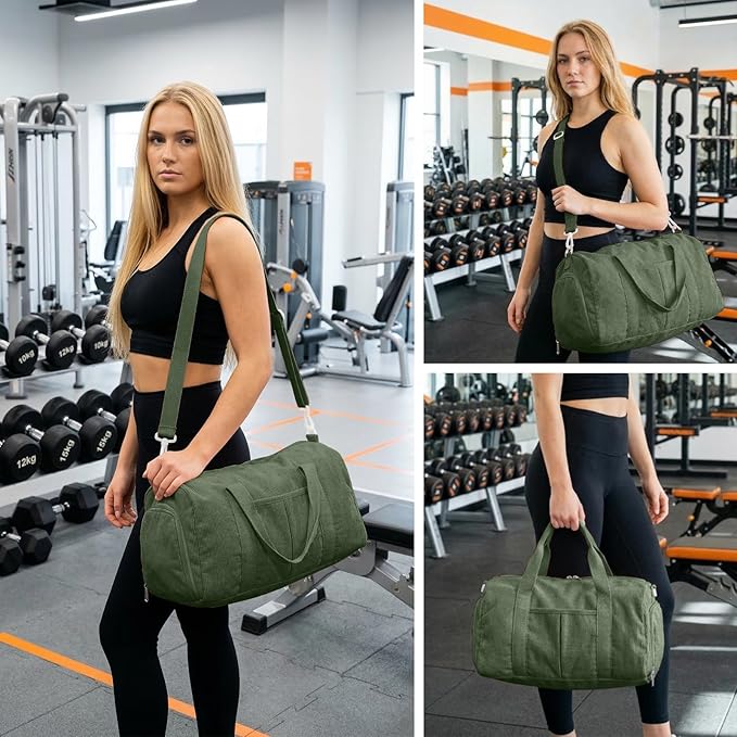 2PCS Cute Gym Bag for Girls, Corduroy Duffle Bag with Wet Pocket & Shoe Compartment and item bag, Duffle Bag for Travel, Sports, Fitness & Workout