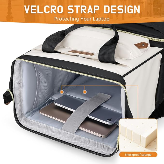Maelstrom Laptop Backpack, Travel Backpack Gift for Women Men, Waterproof College School Computer Work Bag with Luggage Strap (Black-Beige, 17.3 Inch)