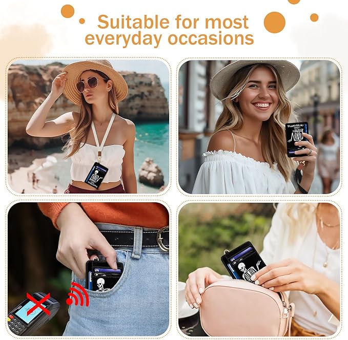 Yonlevres Skeleton Skull Credit Card Holder Slim Wallet, Funny Gothic RFID Wallet Women Front Pocket Small Card Holder, Goth Halloween Card Case ID Window PU Leather RFID Blocking Card Organizer Gifts
