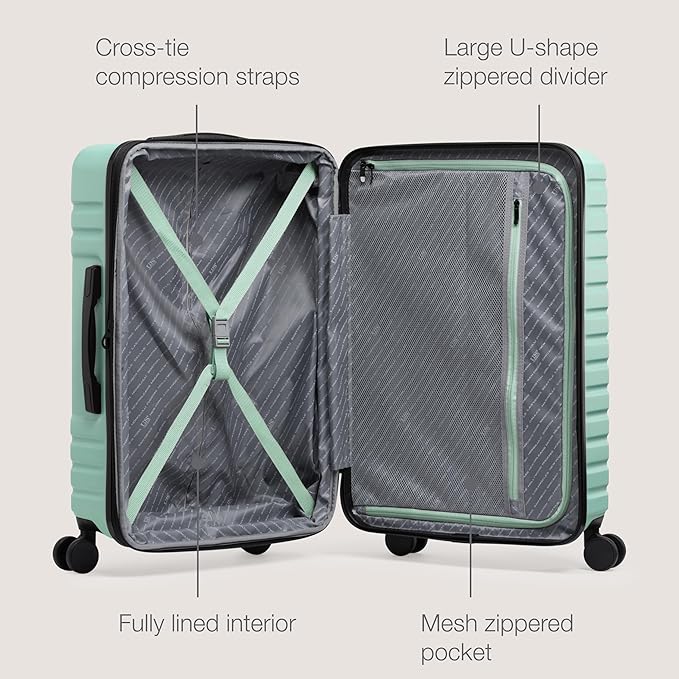 U.S. Traveler Boren Expandable Hardside Rugged Travel Luggage with 8 Spinner Wheels, Mint, Checked-Medium 26-Inch