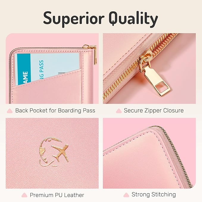 Forvencer Passport Holder Cover with Safe Zipper Closure, Premium Passport Wallet for Travel, Cute RFID Blocking Card Case, Waterproof Travel Accessories for Women, Light Blue