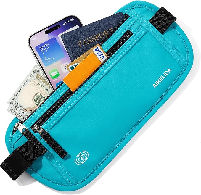Money Belt - Slim Passport Holder RFID Blocking Travel Wallet Undercover Fanny Packs for Men Women - Blue