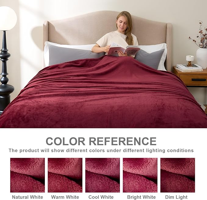 Hansleep Fleece Burgundy Red Twin Blanket, Super Soft Flannel Fuzzy Plush Cozy Blanket for All Seasons, Burgundy Red, Twin 60x80 Inches