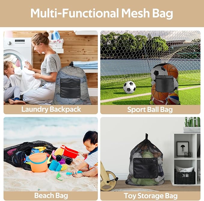 OTraki Laundry Bag Backpack 24x27 Inch Heavy Duty Mesh Laundry Bag Travel Laundry Bags for Dirty with Pocket & Adjustable Shoulder Straps Machine Washable Don't Drying, Melting 140-176℉