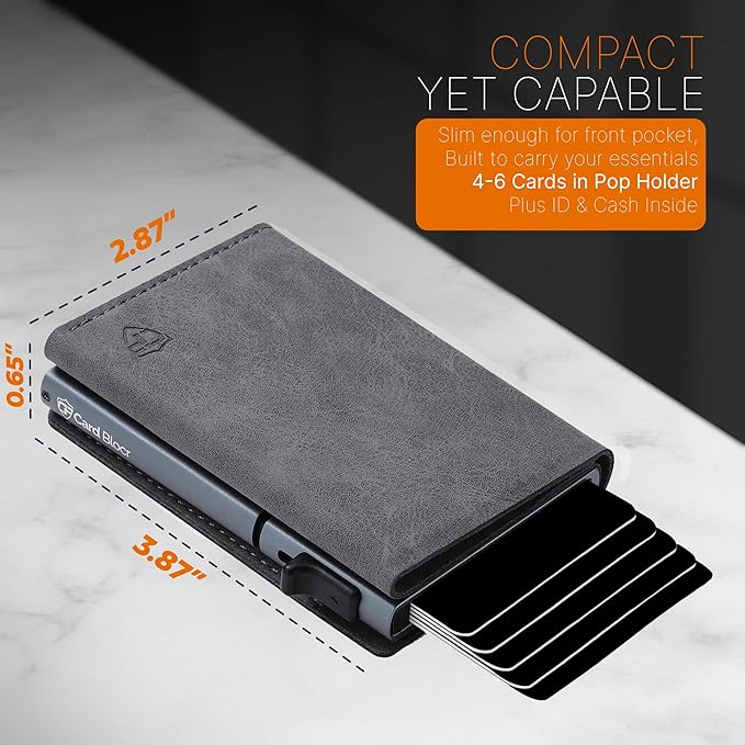 Conceal Plus Card Blocr Pop Up Wallet for Men - Slim Metal RFID Blocking Card Holder (4-6 Cards Ejector) - Minimalist Smart Front Pocket Wallet with Internal Cash + ID Storage