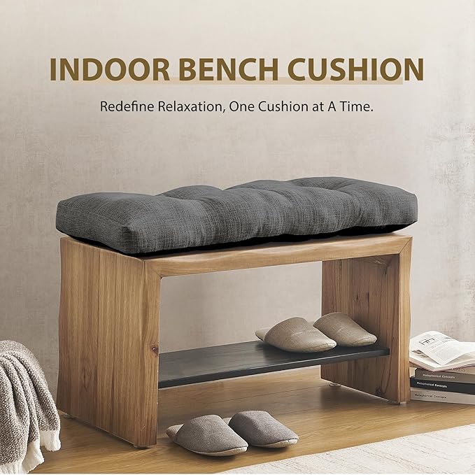 downluxe Indoor Bench Cushion for Indoor Furniture, Non-Slip Tufted Overstuffed Textured Foam Bench Seat Cushion, 36" X 14" X 4", Dark Grey, 1 Pack
