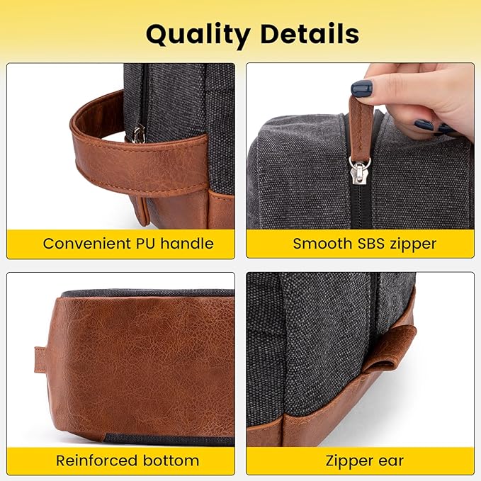 Vorspack Travel Toiletry Bag - Hanging Toiletry Bag for Men Water Resistant Canvas Shaving Bag with Large Capacity for Travel - Dark Grey
