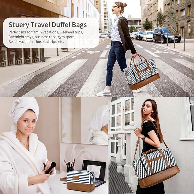 Weekender Bag, Large Travel Duffel Bag for Women, Carry on Overnight Bag with Shoe Compartment and Toiletry Bags