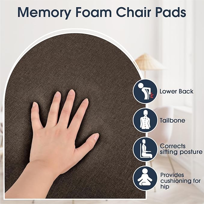 TushGuard Chair Cushions for Dining Chairs Set of 4, Soft Seat Cushions for Kitchen Chairs, Non-Slip Bottom with Ties, Comfortable Everyday Chair Pads, Brown