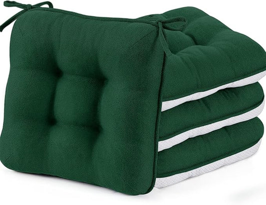 BETU Chair Cushions for Dining Chairs Set of 4,3.5" Thick Kitchen Table Chair Pads with Ties,Non Slip Backing and Covers, Seat Cushion for Dining Room,Bar,Patio Chairs,16"X16"X3.5",Dark Green