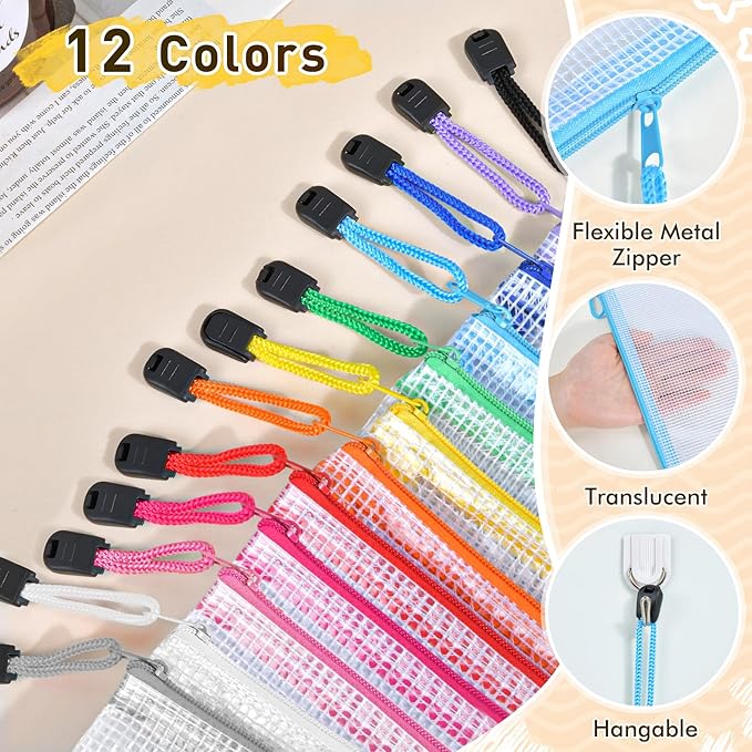 42pcs Mesh Zipper Pouch Bags, 8 Sizes Plastic Zippered Storage Bags for Organizing, Clear Pouches with Zipper, Waterproof Mesh Pouch for Office School Supplies, Home Organize, Travel Storage