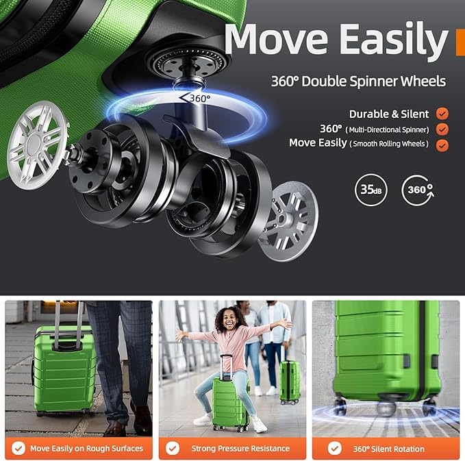 SHOWKOO Luggage Sets Expandable 100% PC Durable Suitcase Sets Double Wheels TSA Lock Green 3pcs