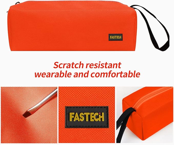 FASTECH 1-Pack Zipper Utility Tool Bag, Small Zipper Bags/Multi-purpose Tool Pouch Tote Bags Storage Organizer for Screwdrivers, Pliers, Nut Drivers Gifts to Men/Women. (Orange)
