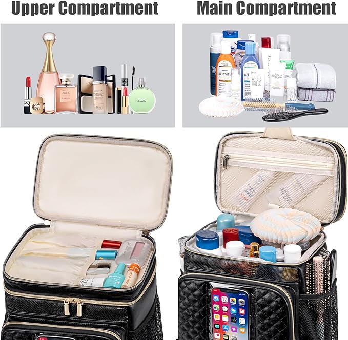 Large Leather Toiletry Bag for Women Men,Bathroom Bag,Water Resistant Shower Bag,Makeup Bag,Portable Shower Caddy for College Dorm,Hanging Travel Toiletry Bag with Transparent Waterproof Phone Pocket