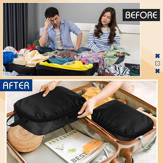 5 Pack Compression Packing Cubes for Travel Space Saving Cubes Luggage Organizer for Suitcase(Black,L)