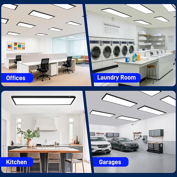 hykolity 1x4 LED Flat Panel Light,4800LM,3CCT 3000K/4000K/5000K | 48W Dimmable Edge-Lit Ceiling Fixture,Built-in Driver, Flush Mount Light Fixture for Kitchen,Garage,Office,Workshop,2 Pack
