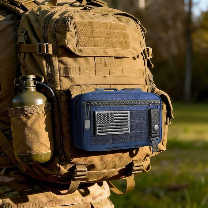 FRTKK Tactical Molle Admin Pouch Utility Laser Cut EDC Tool Pouch Bag Horizontal Modular Pouches Include US Flag Patch and Keychain