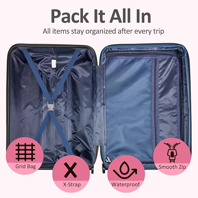 Carry on 20inch Luggage with Spinner Wheels, Lightweight PC+ABS Hard Shell Suitcases, Expandbale Storage & TSA Aprovel Lock