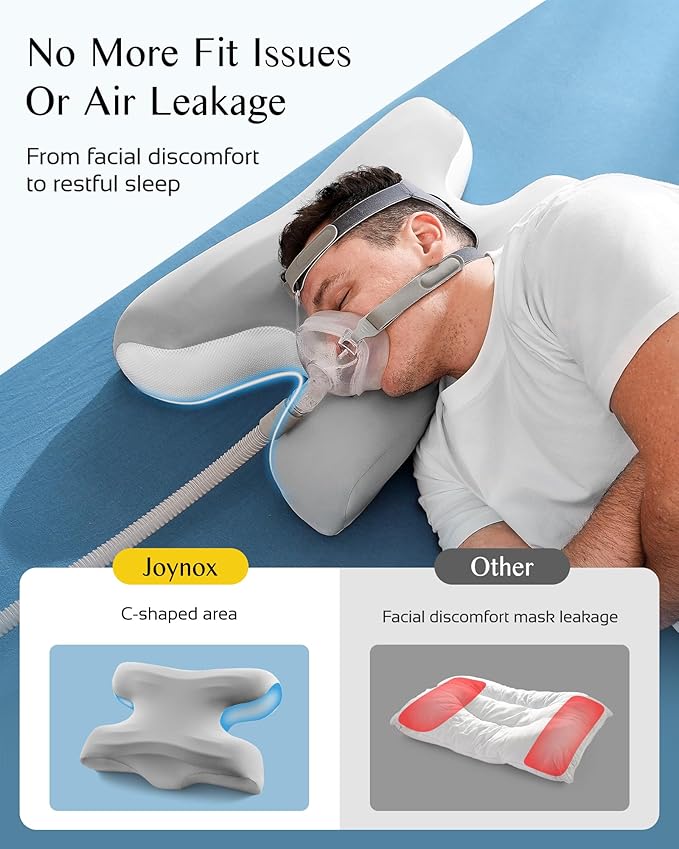 CPAP Pillow for Larger-Framed Men, Ergonomic Memory Foam Bed Pillow to Reduce Air Leaks, Facial Pressure, Height Adjustable for Side Back Stomach Sleepers, 23.6"x15.74"x5.11"/5.9"