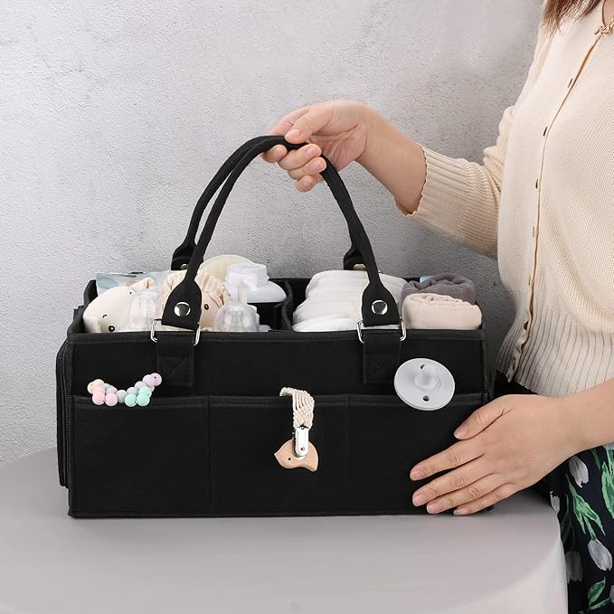 XUANGUO Baby Diaper Caddy Organizer for Girl Boy Large Nursery Storage Bin Basket Portable Holder Tote Bag for Changing Table and Car Baby Shower Gifts Newborn Essentials Must Haves Items black