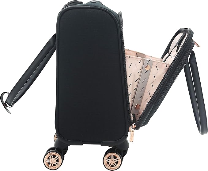 kensie Hudson Softside 3-Piece Spinner Luggage Set, Black with Rose Gold