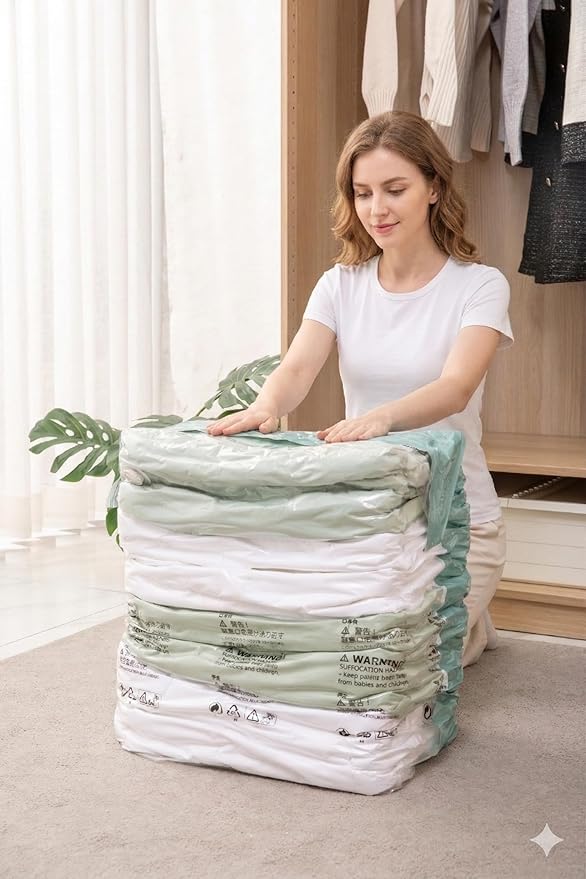 Vacuum Storage Bags for Clothing - NeatNest 6 Pack Large Cube/Box-Shaped Compression Bags for Comforters, Blankets, Bedding & Clothes, Vacuum or Hand Press, Airtight & Reusable, PE+PA Material