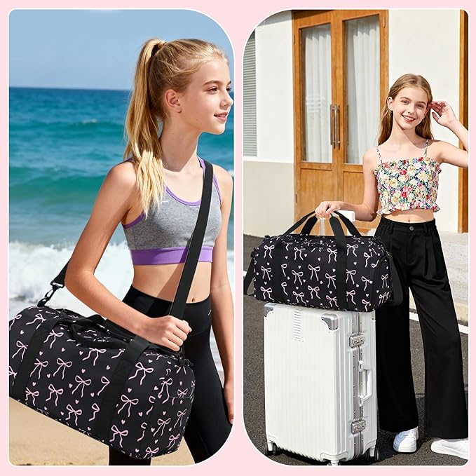 LOIDOU Kids Duffle Bag for Girls, Lightweight Kids Overnight & Weekender Travel Bag with Shoe Compartment and Wet Pocket, Cute Duffel Bags for Toddler Dance, Girls Sleepovers, Gym & Weekend Trips